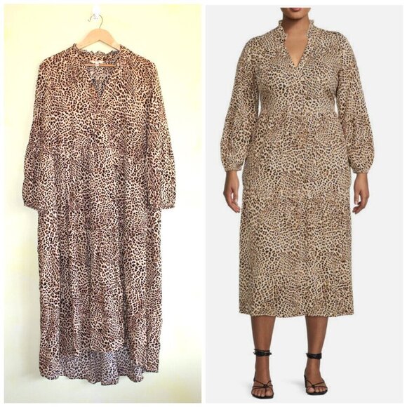 Terra & Sky Animal print Women Maxi Dress Plus 1X Long Sleeves Loose and comfy - Picture 1 of 12